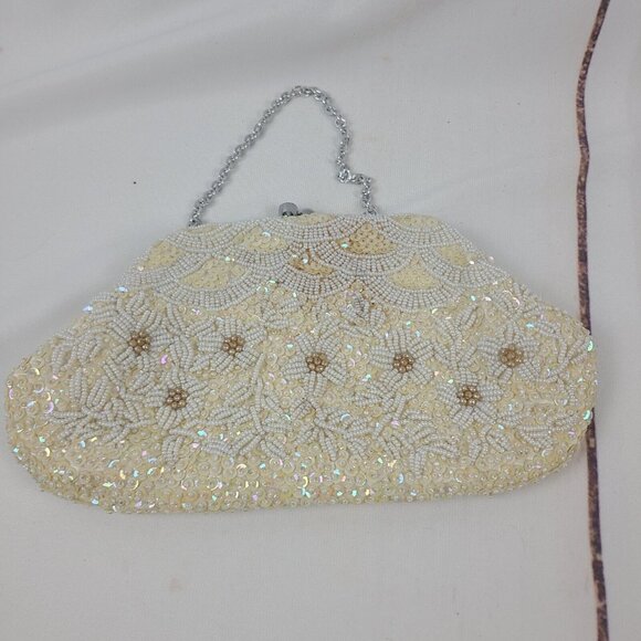 1950s Vintage Beaded Iridescent Sequin Purse Clutch Evening bag Made‎ Hong Kong - Picture 1 of 8